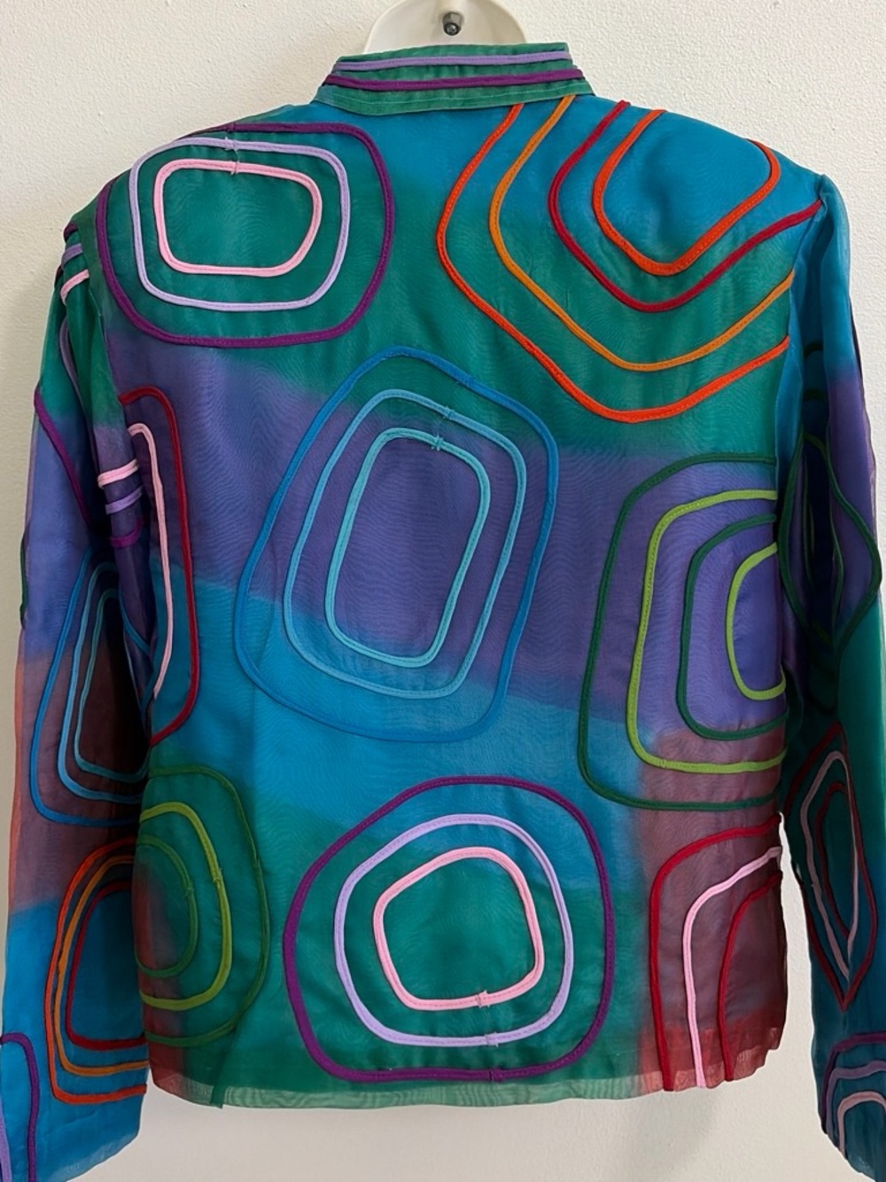 Anage Silk Multicolor Abstract Patchwork Button-Front Jacket - Picture 5 of 5